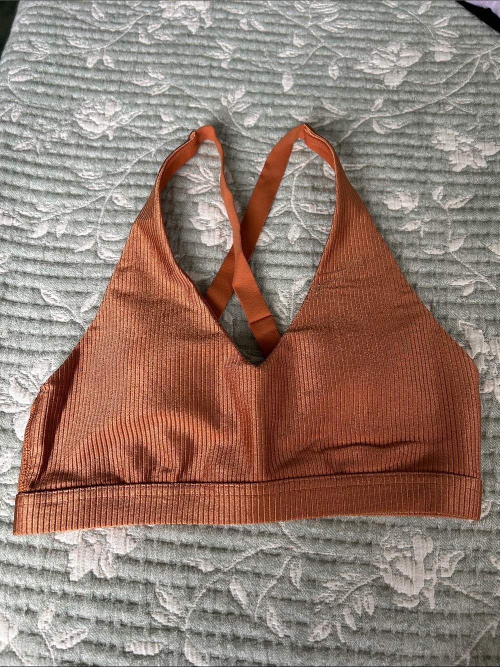 aerie Ribbed Copper-Orange Sports Bralette with Crisscross Back